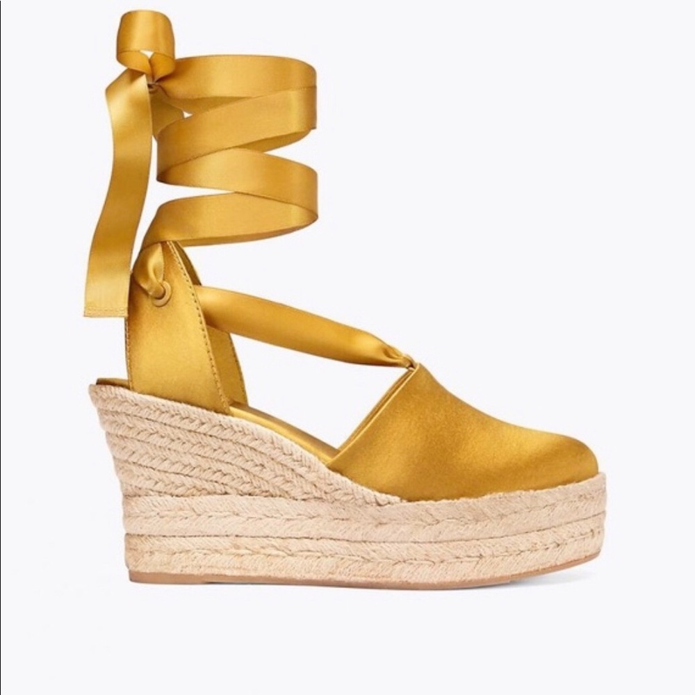 Tory Burch Wedged Espadrille Golden Yellow Sz 9.5M - Picture 1 of 8